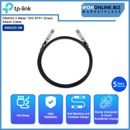 TP-LINK SM5220-3M OMADA 3 Meter 10G SFP+ Direct Attach Cable TP-LINK SM5220-3M OMADA 3 Meter 10G SFP+ Direct Attach Cable
